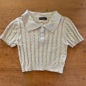 cute knitted cream professional collared crop top